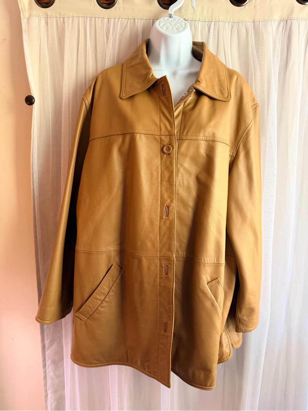 Women's Tan butter soft Leather Button-Front Jacket
